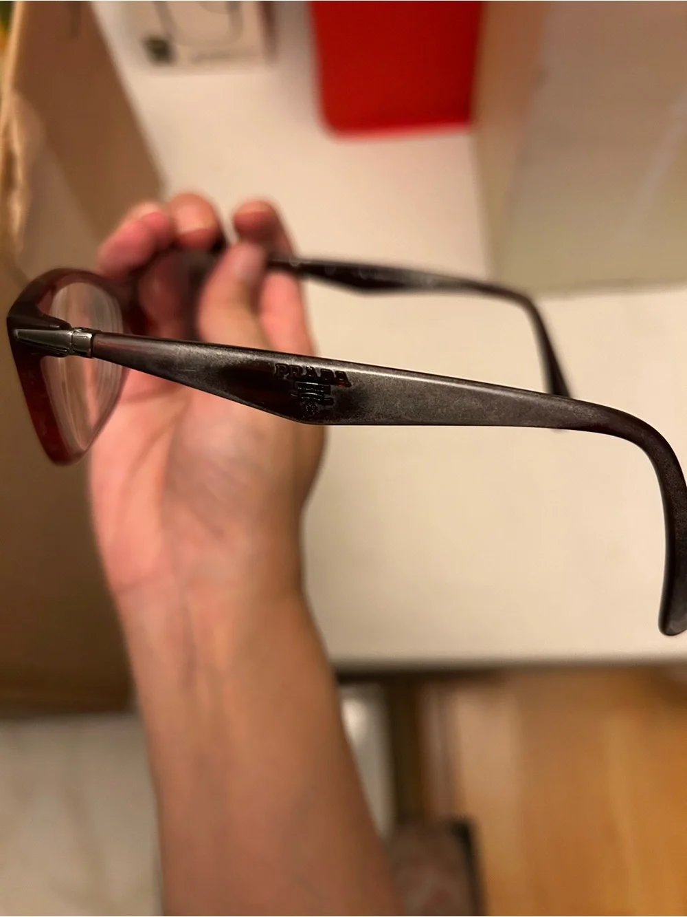 Prada Red Cat-Eye Eyeglasses with Black Case